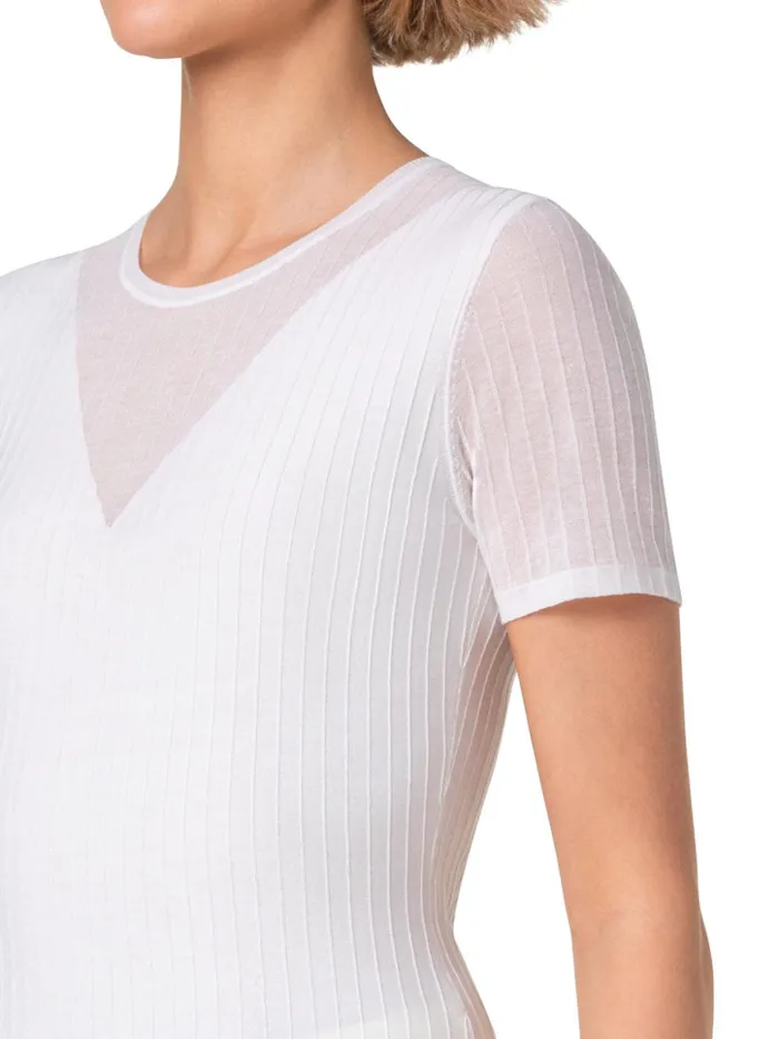 Structured Silk Cotton TShirt With Semi Sheer Details Ecru Women Akris Knitwear