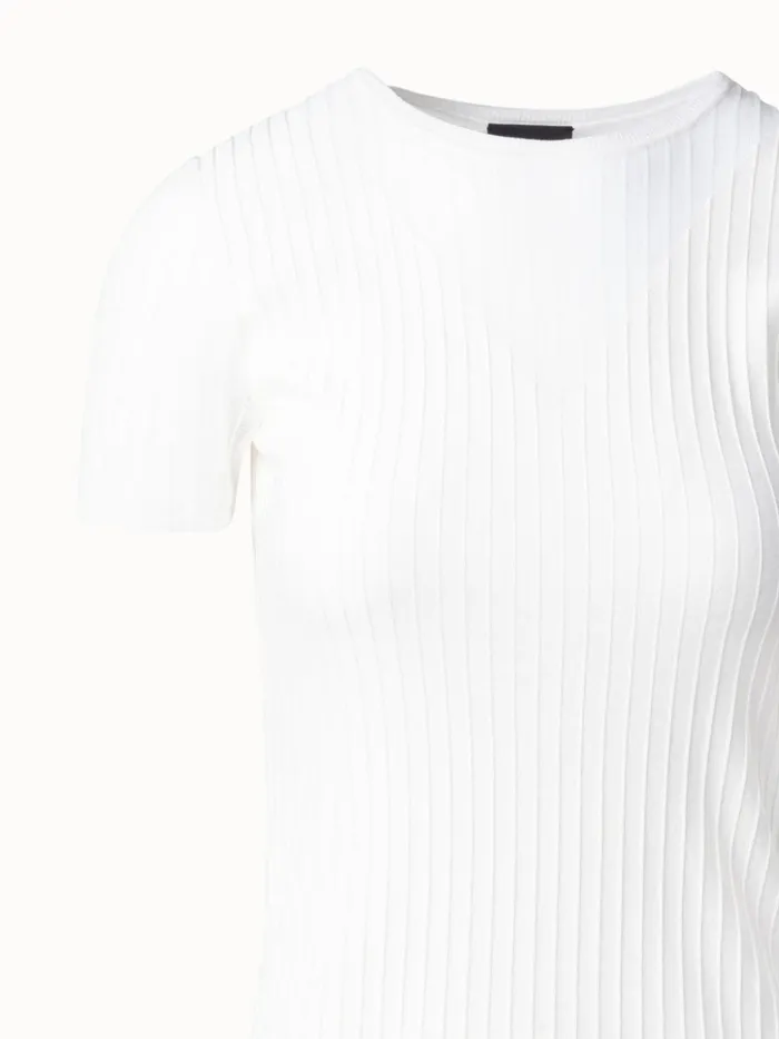 Structured Silk Cotton TShirt With Semi Sheer Details Ecru Women Akris Knitwear