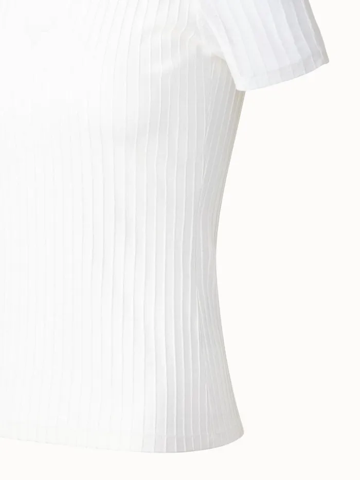 Structured Silk Cotton TShirt With Semi Sheer Details Ecru Women Akris Knitwear