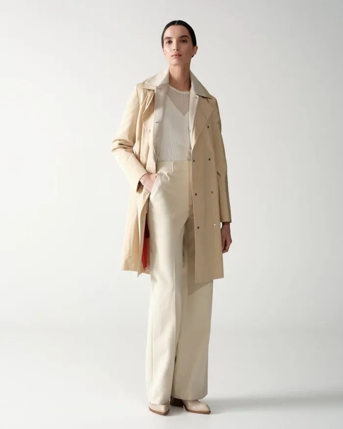 Structured Silk Cotton TShirt With Semi Sheer Details Ecru Women Akris Knitwear
