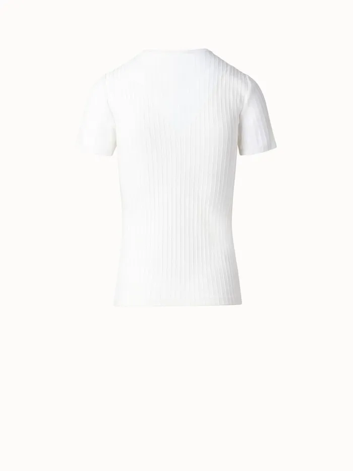 Structured Silk Cotton TShirt With Semi Sheer Details Ecru Women Akris Knitwear