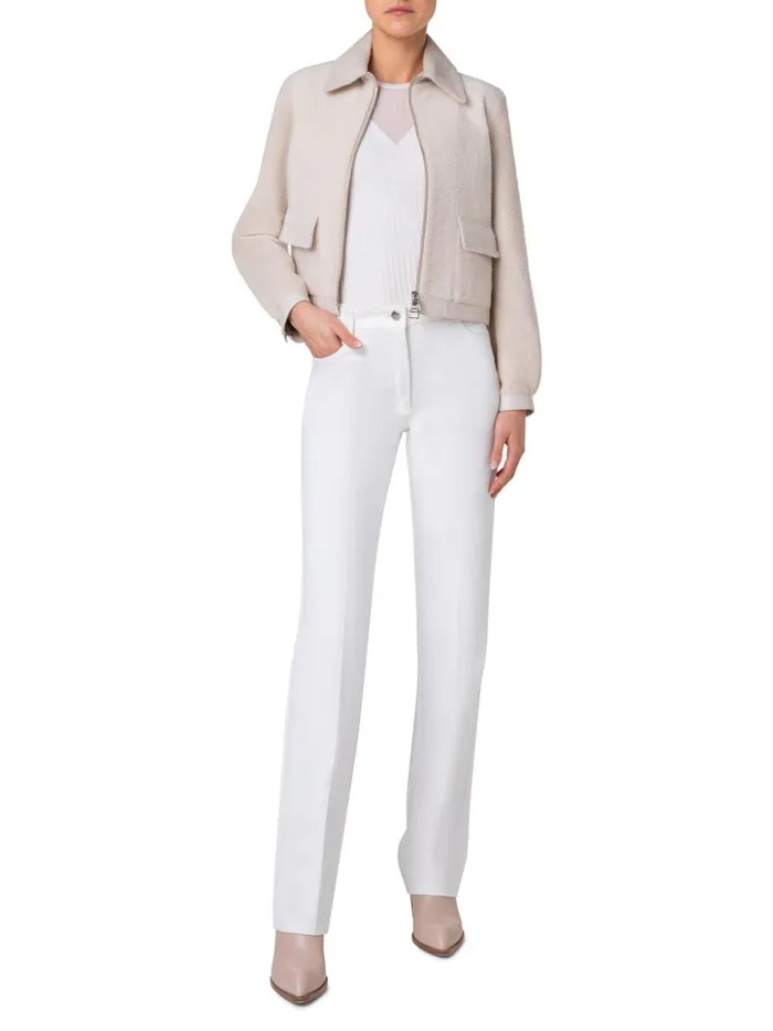 Structured Silk Cotton TShirt With Semi Sheer Details Ecru Women Akris Knitwear