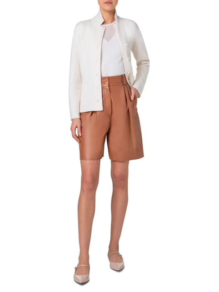 Structured Silk Cotton TShirt With Semi Sheer Details Ecru Women Akris Knitwear