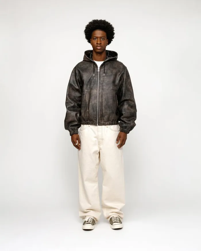 Stussy Outerwear WORK JACKET STONEWASH LEATHER Black Leather 8211 MenWomen