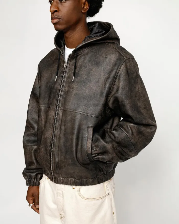 Stussy Outerwear WORK JACKET STONEWASH LEATHER Black Leather 8211 MenWomen