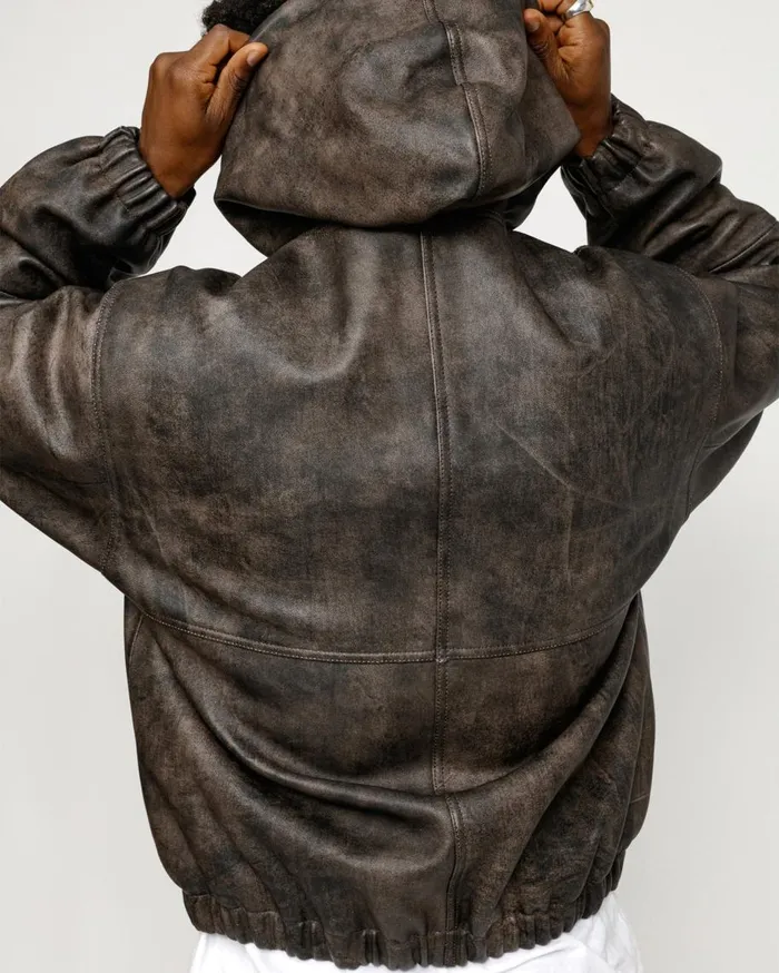 Stussy Outerwear WORK JACKET STONEWASH LEATHER Black Leather 8211 MenWomen