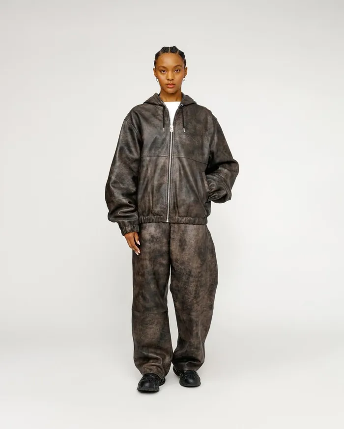 Stussy Outerwear WORK JACKET STONEWASH LEATHER Black Leather 8211 MenWomen