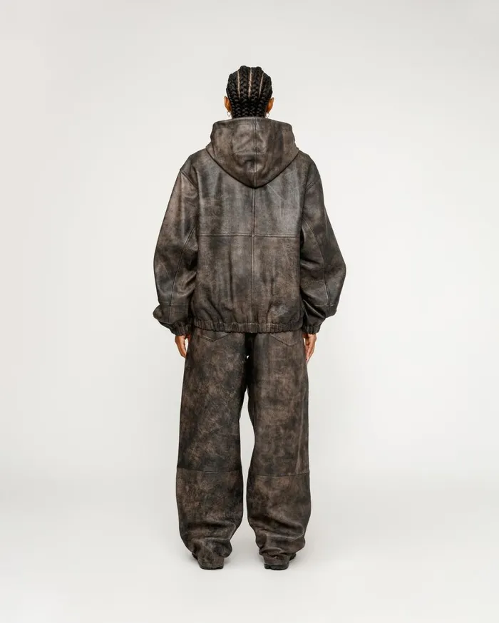 Stussy Outerwear WORK JACKET STONEWASH LEATHER Black Leather 8211 MenWomen