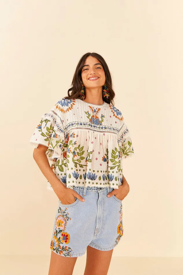 Summer Garden Embroidered Denim Shorts Women Farm Rio Shorts