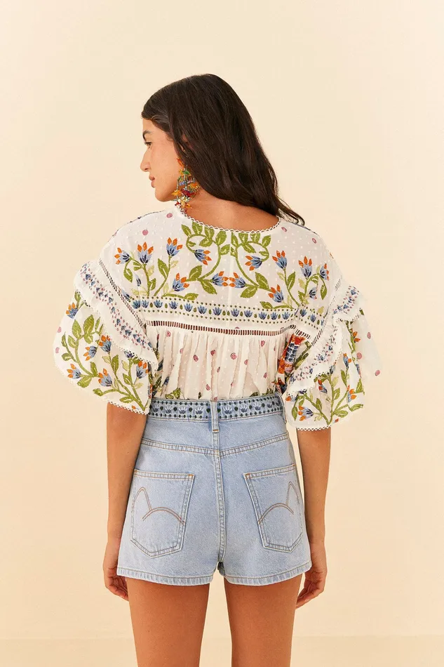 Summer Garden Embroidered Denim Shorts Women Farm Rio Shorts