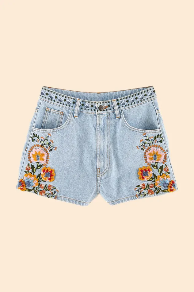 Summer Garden Embroidered Denim Shorts Women Farm Rio Shorts