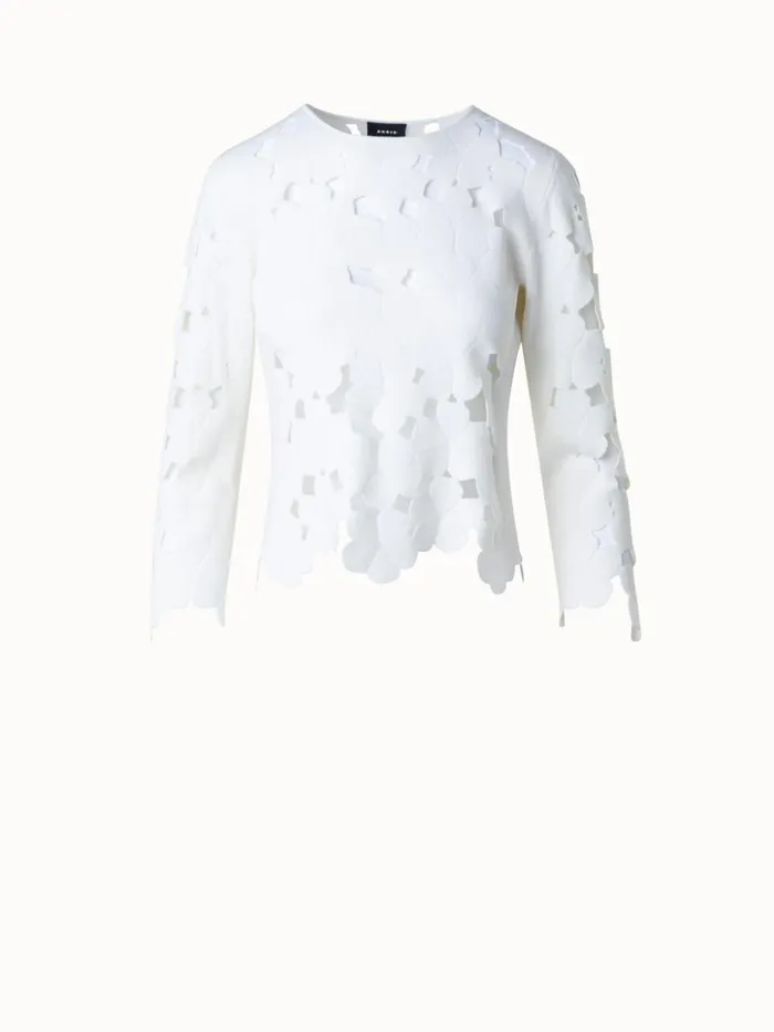 Sweater With Transparent Anemones Jacquard Ecru Women Akris Knitwear