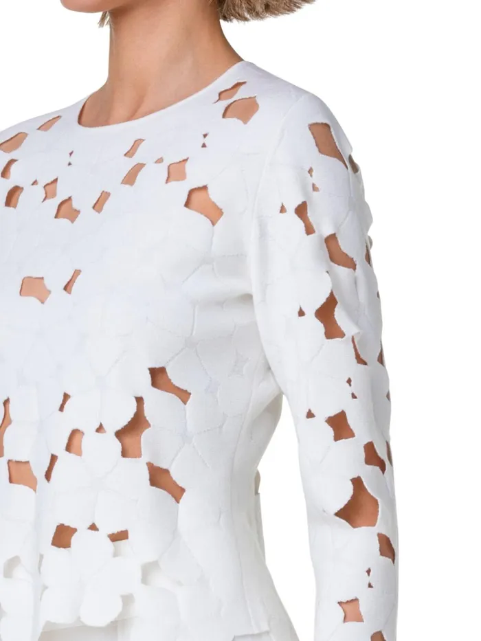 Sweater With Transparent Anemones Jacquard Ecru Women Akris Knitwear