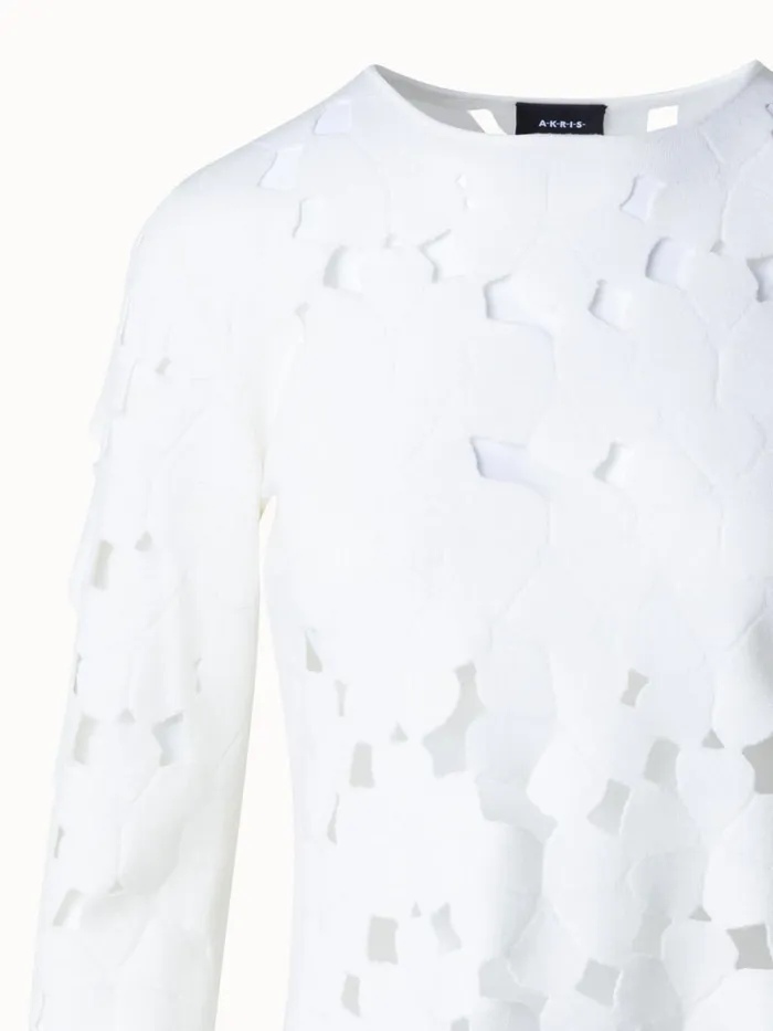 Sweater With Transparent Anemones Jacquard Ecru Women Akris Knitwear