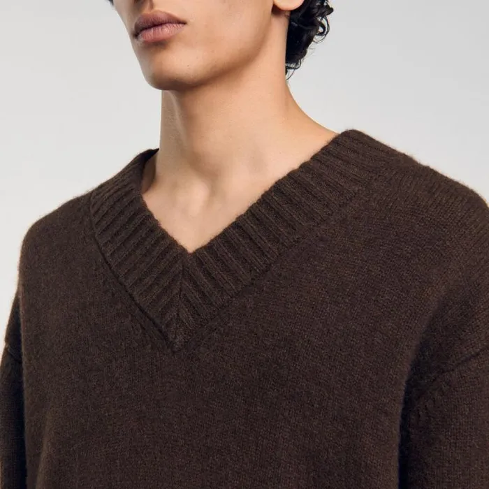 Sweaters and Cardigans Men SANDRO Chunky Knit Sweater Brown Sweaters and Cardigans Men SANDRO Chunky Knit Sweater Brown