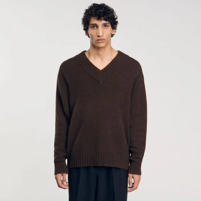 Sweaters and Cardigans Men SANDRO Chunky Knit Sweater Brown Sweaters and Cardigans Men SANDRO Chunky Knit Sweater Brown