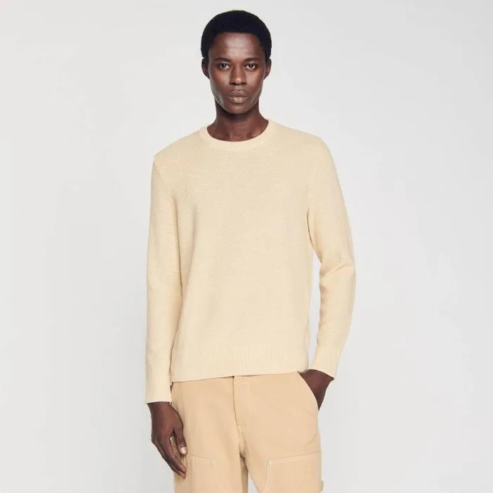 Sweaters and Cardigans Men SANDRO Wool Sweater Off White Mastic