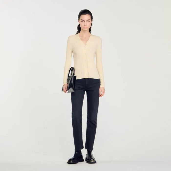 Sweaters and Cardigans Women SANDRO Knitted Cardigan Ecru