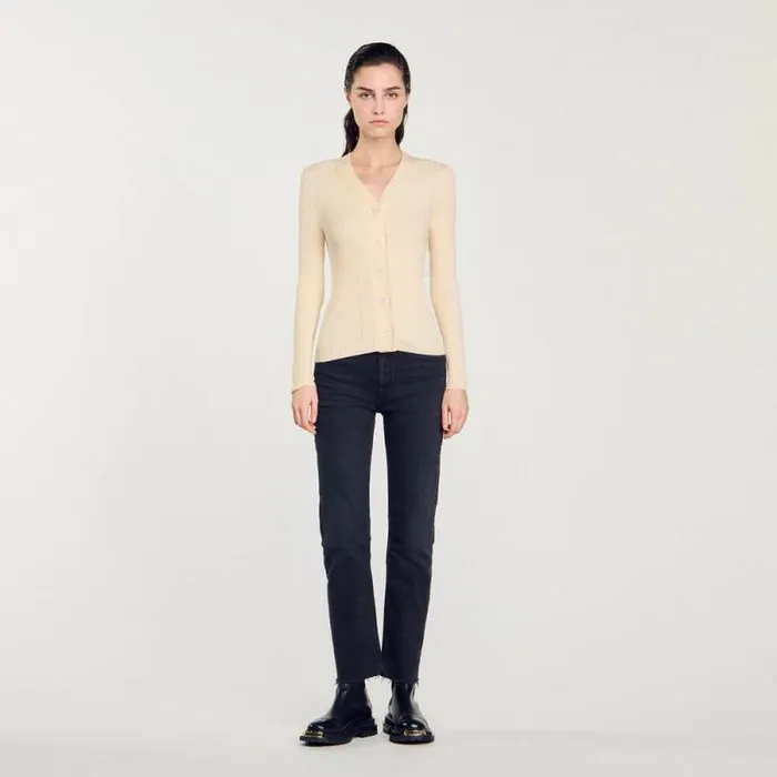Sweaters and Cardigans Women SANDRO Knitted Cardigan Ecru
