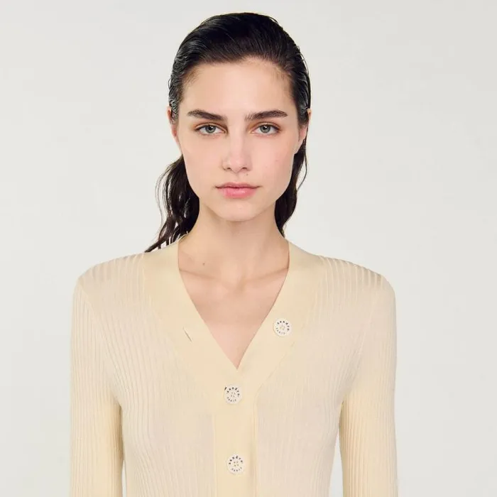 Sweaters and Cardigans Women SANDRO Knitted Cardigan Ecru