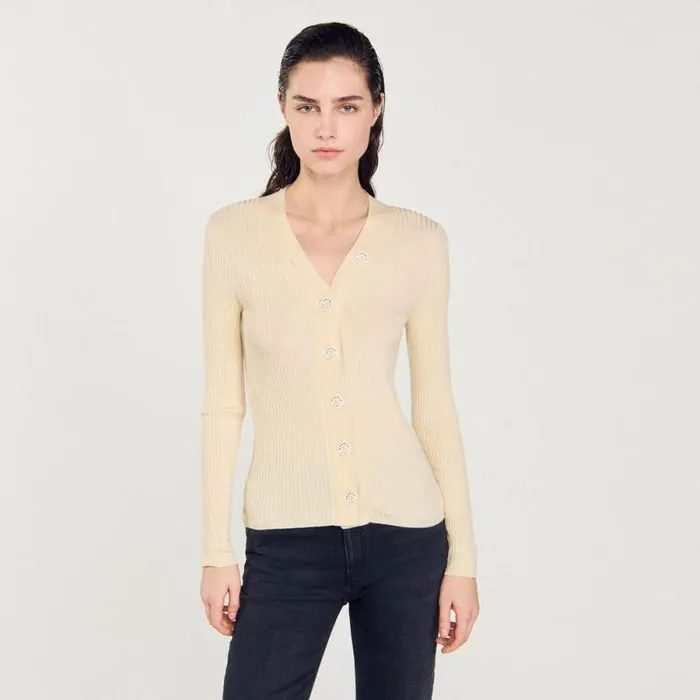 Sweaters and Cardigans Women SANDRO Knitted Cardigan Ecru
