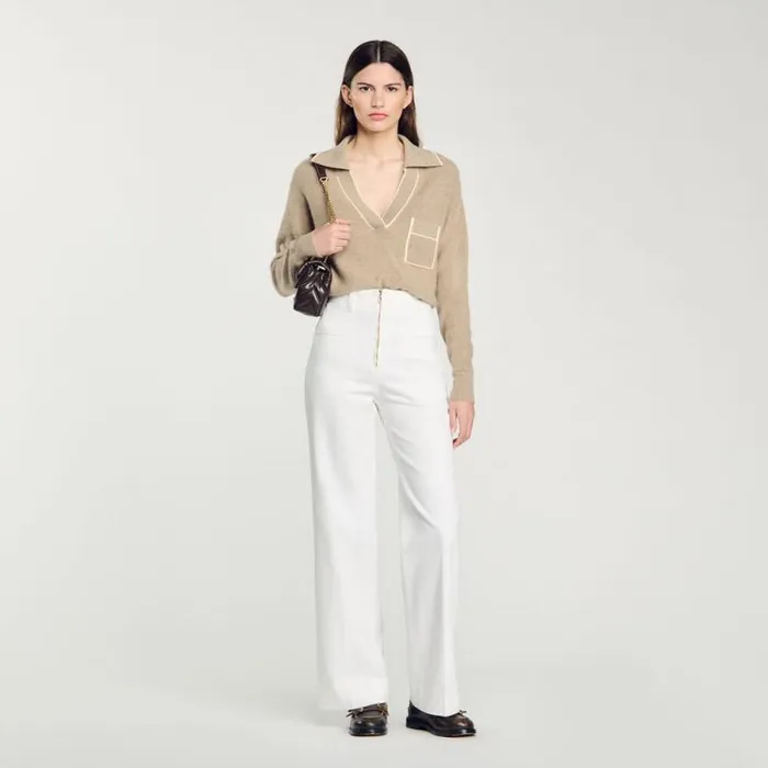 Sweaters and Cardigans Women SANDRO Open PoloCollar Neck Sweater Beige