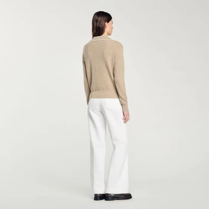 Sweaters and Cardigans Women SANDRO Open PoloCollar Neck Sweater Beige