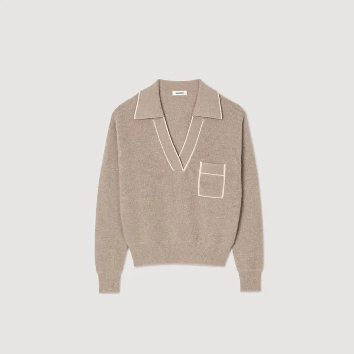 Sweaters and Cardigans Women SANDRO Open PoloCollar Neck Sweater Beige