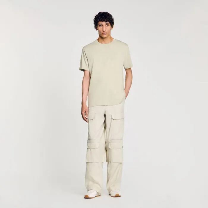 Tshirts and Polos Men SANDRO Cotton Tshirt With Logo Light Kaki