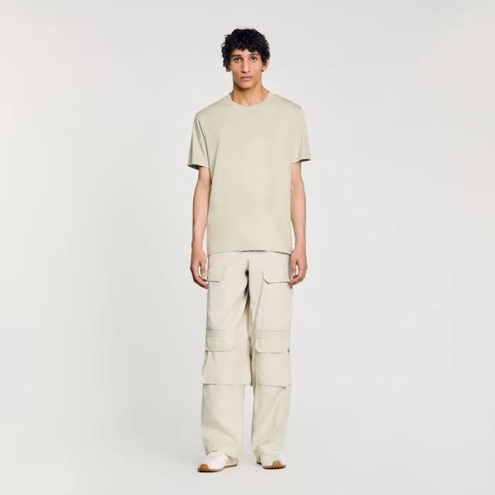 Tshirts and Polos Men SANDRO Cotton Tshirt With Logo Light Kaki