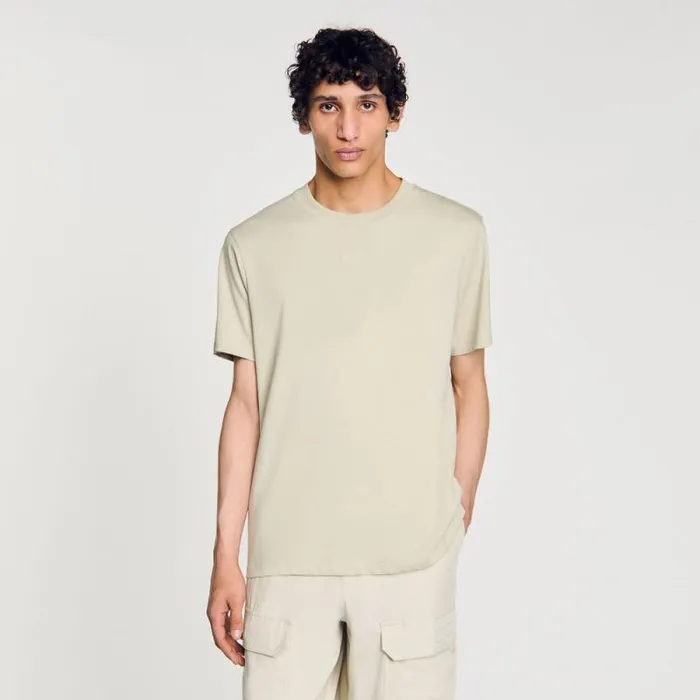 Tshirts and Polos Men SANDRO Cotton Tshirt With Logo Light Kaki