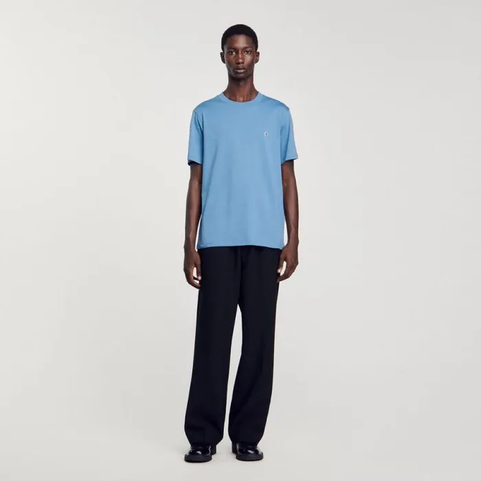 Tshirts and Polos Men SANDRO Tshirt With Square Cross Patch Blue Jean