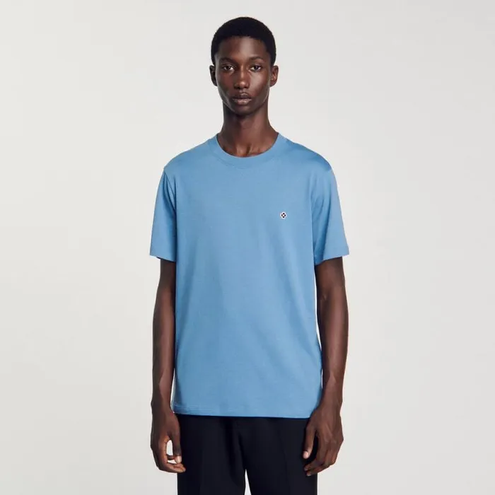 Tshirts and Polos Men SANDRO Tshirt With Square Cross Patch Blue Jean