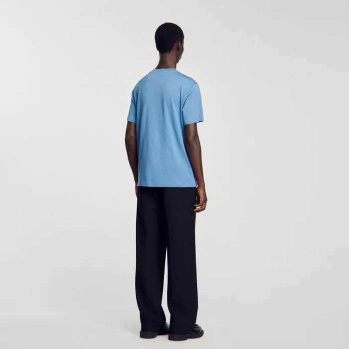 Tshirts and Polos Men SANDRO Tshirt With Square Cross Patch Blue Jean