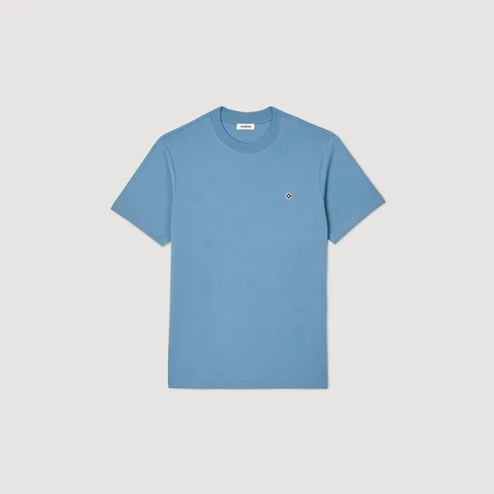 Tshirts and Polos Men SANDRO Tshirt With Square Cross Patch Blue Jean