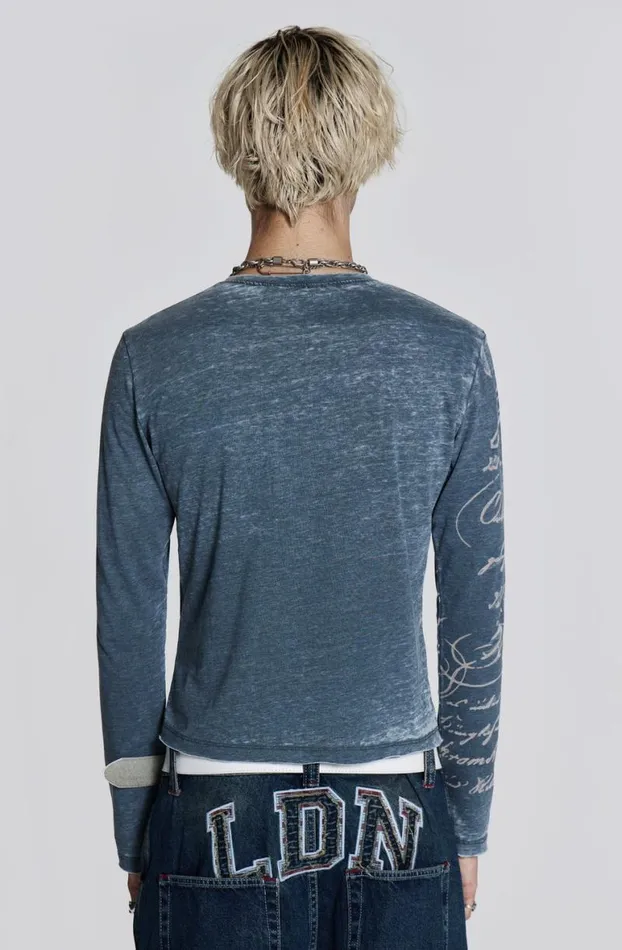 TShirts Men Jaded London Burnout Handwritten Long Sleeve Tee