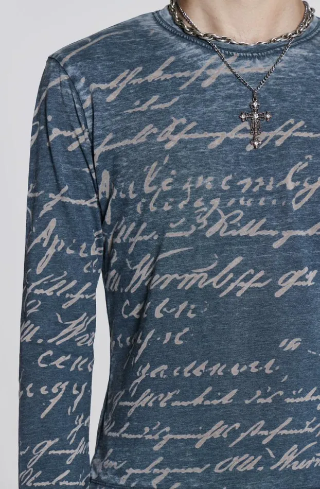 TShirts Men Jaded London Burnout Handwritten Long Sleeve Tee