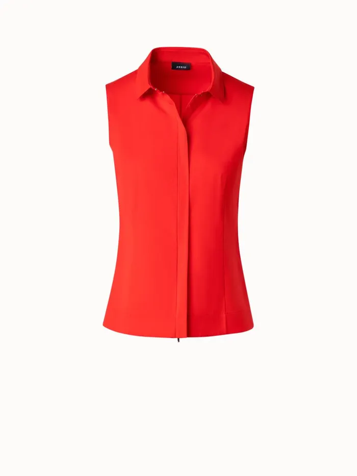 Tailored Cotton Stretch Poplin Blouse Poppy Women Akris Blouses