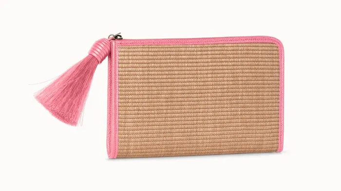 Tassel Pouch In Raffia Fabric Camelblossom Women Akris Mini Bags