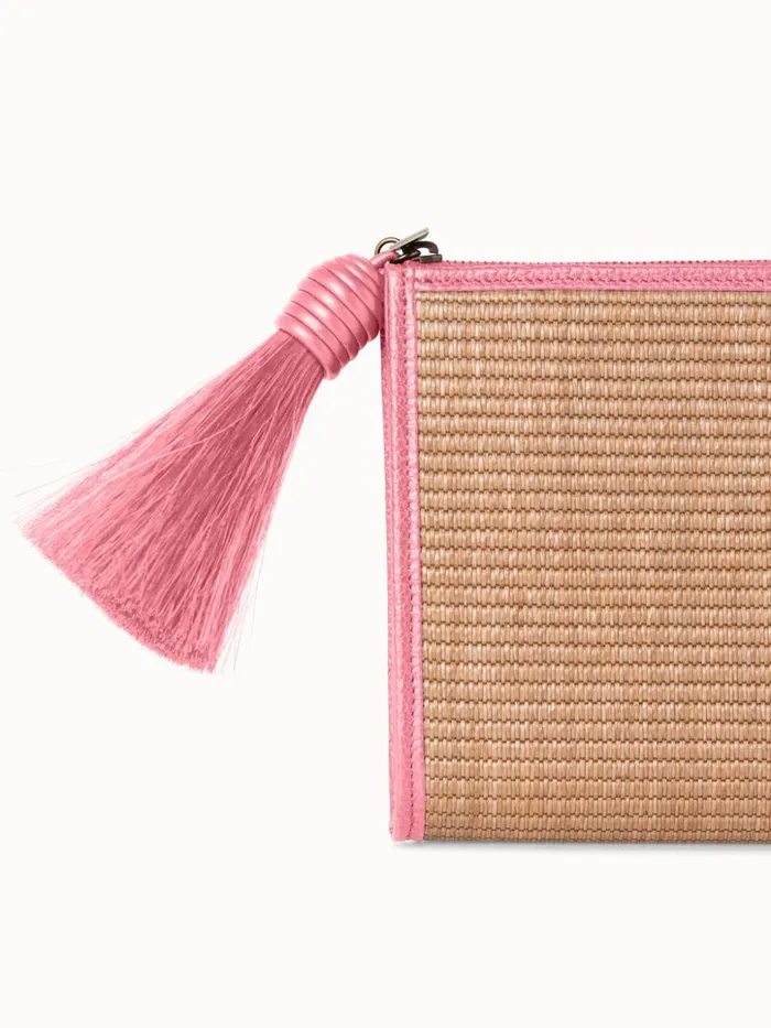 Tassel Pouch In Raffia Fabric Camelblossom Women Akris Mini Bags