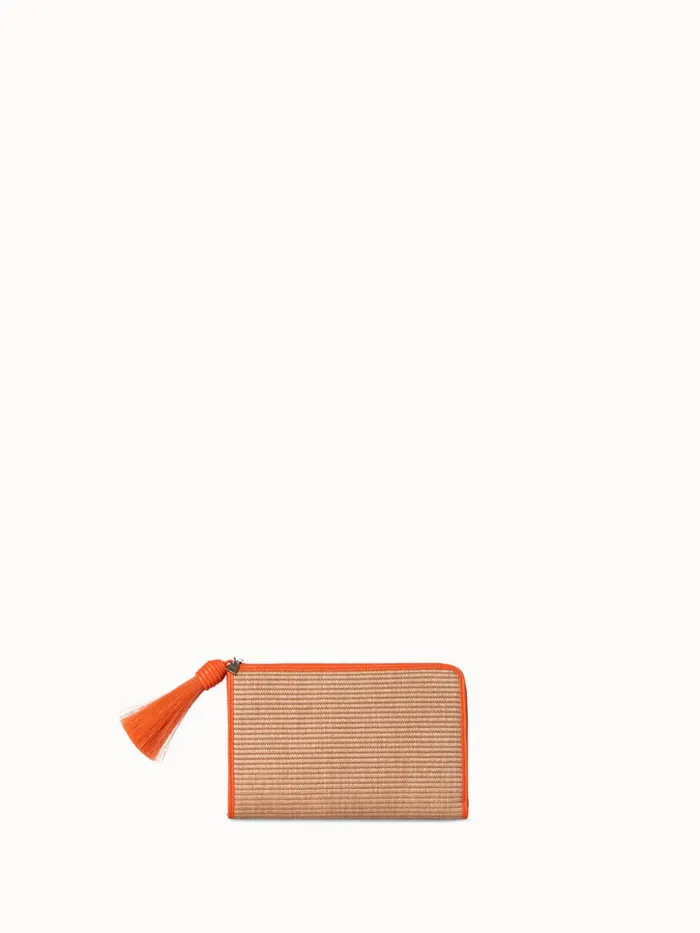 Tassel Pouch In Raffia Fabric Camelzinnia Women Akris Clutches