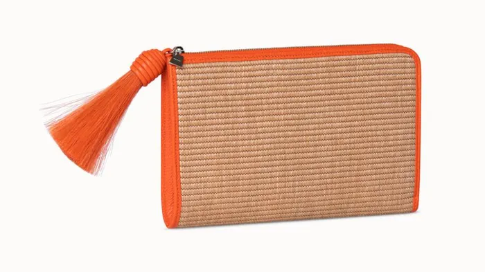 Tassel Pouch In Raffia Fabric Camelzinnia Women Akris Clutches