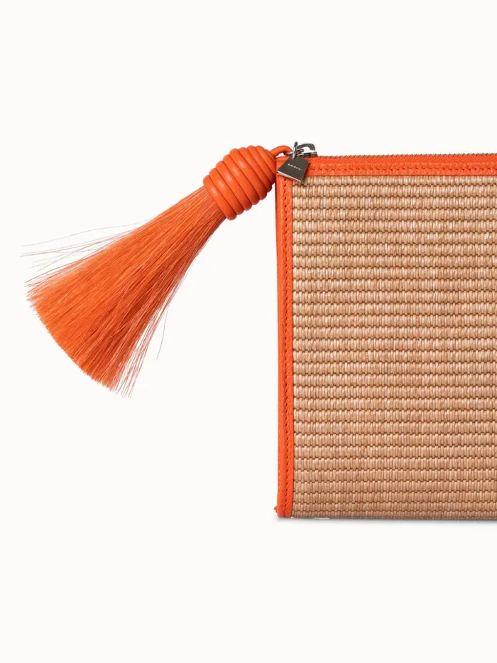 Tassel Pouch In Raffia Fabric Camelzinnia Women Akris Clutches