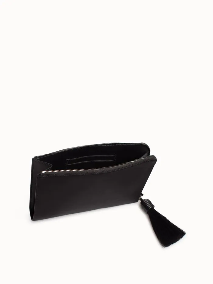 Tassel Pouch In Satin Fabric Black Women Akris Mini Bags