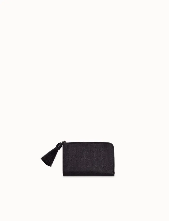 Tassle Pouch In Horsehair Fabric Black Metallic Women Akris Mini Bags