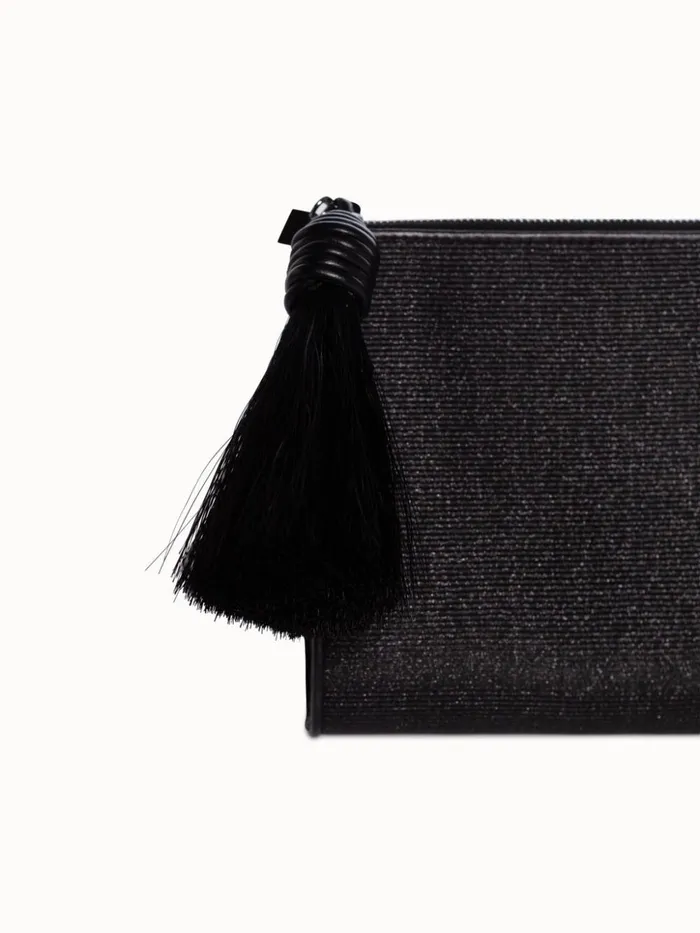 Tassle Pouch In Horsehair Fabric Black Metallic Women Akris Mini Bags