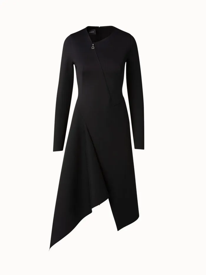 Techno Neoprene Asymmetrical Midi Dress Black Women Akris Dresses