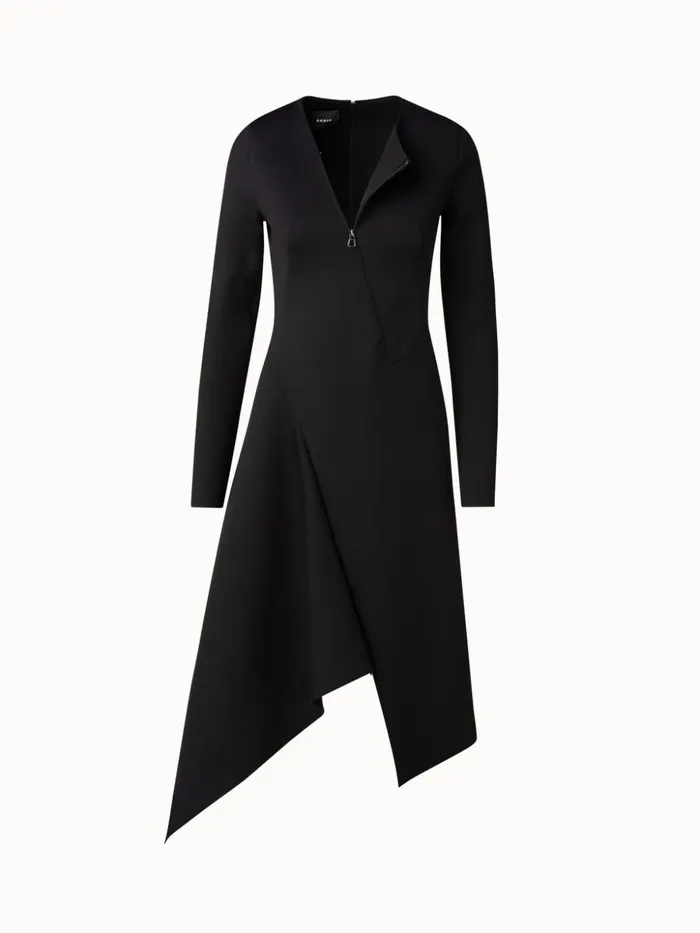 Techno Neoprene Asymmetrical Midi Dress Black Women Akris Dresses