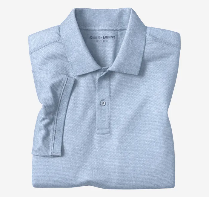 Textured Print Polo Light Blue Men Polos and Tees Johnston and Murphy
