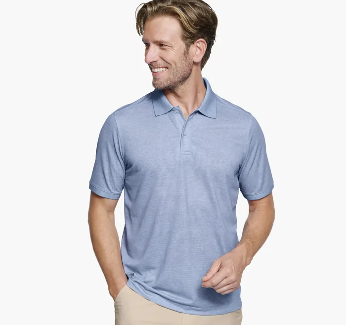 Textured Print Polo Light Blue Men Polos and Tees Johnston and Murphy